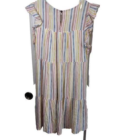 Andree by Unit Dress size L Shift Babydoll Ruffles Tiered Rainbow Stripe Beach - Picture 3 of 10